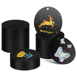 SEWACC Black Keychain Blanks 50pcs Acrylic Round Circle Disc Keychain Ornaments DIY Keychain for Painting Engraving Wedding Crafts Presents Wraps