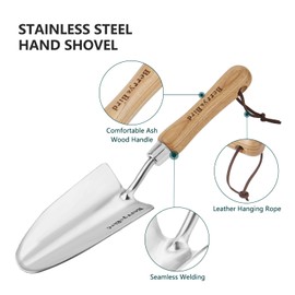Berry&Bird Stainless Steel Trowel, Garden Small Flower Hand Shovel, Potting Soils Scoop with Wood Handle, Gardening Bonsai Tools for Transplanting Digging Weeding Planting