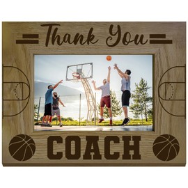 CREATCABIN Basketball Themed Frame Thank You Photo Frames Natural Wood Vintage Sport Coaches Engraved Picture Display Tabletop Wall Hanging Decor for Thanksgiving Birthday Graduation 8.6 x 6.6 Inch