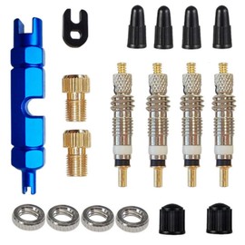 18PCS Presta Valve Core Set, Bike Valve Core Remover Tool Kit,Brass Presta Valve Adapter & Valve Caps,Rim Nuts Kit,Valve Core Replacement Set for Bicycles and Mountain Bikes Tire Valve Repair