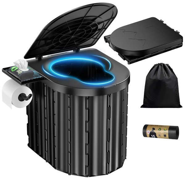 Portable Toilet, Upgraded 15'' toilet With Removable Paper Holder, Camping