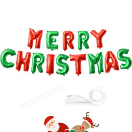 Merry Christmas Banner, 16 Inch Green Red Foil Mylar Helium Balloons Banner for Indoor Outdoor Office Christmas Party Decorations Supplies | Red Green