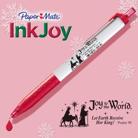 G.T. Luscombe Paper:Mate INK Joy Fast Drying, No Bleed, Comfort Rubber Grip, No Smear For Bible Study, Journaling, Ballpoint Writing Pen, RED INK, Joy to the World, Pack of 12, Christmas Red & White