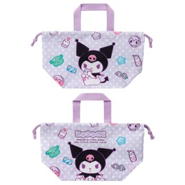 Skater Lunch Drawstring Bag, Bento Bag, Drawstring Bag, Set of 2, Sanrio Kuromi, Marshmallow Gummi KB7W-A