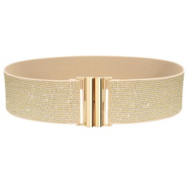 VONMELLI Wide Elastic Stretch Belt for Women - Trimmer Stretch Belt, Retro Women's Waist Belt, gold
