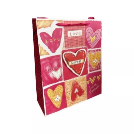 Madhatter Set of 3 Bag’s-Love Heart 3D Gift Bags w Handle Medium Pink Red Cute