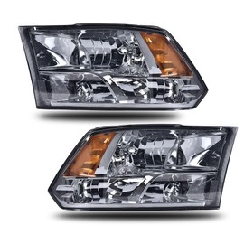 CNNELL Headlights Compatible with Dodge Ram 2009-2012 1500 2500 3500 /Fit New Body,not fit dual beam,not fit one hole(Smoky lens Chrome Housing Amber Reflector)