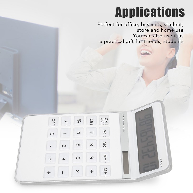 Calculator Solar Battery Powered Transparent Large Keys LCD Display Office