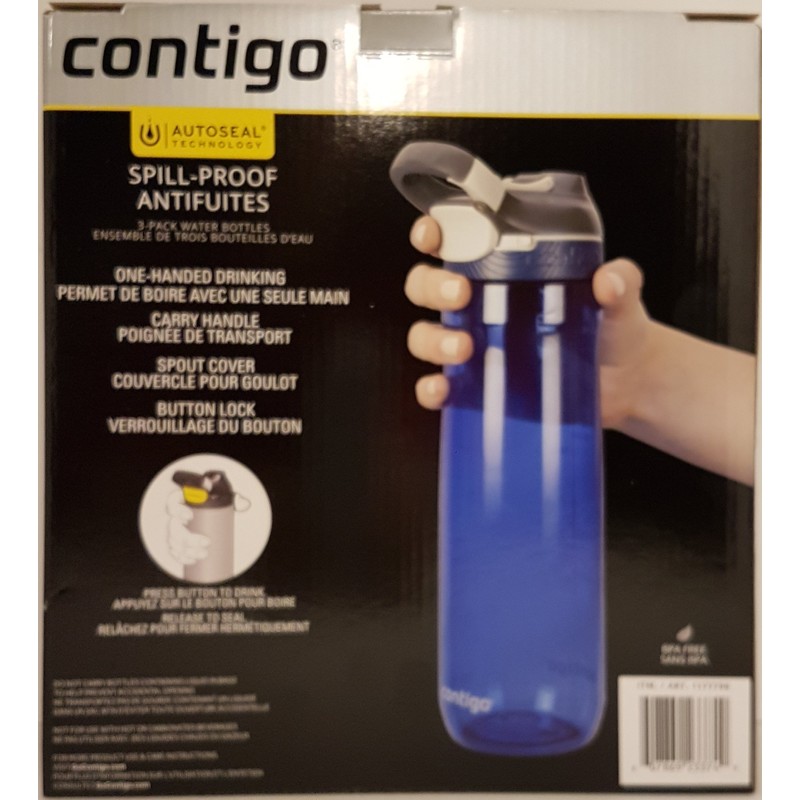 Contigo Autoseal Spill-Proof Water Bottle 24oz, 3 pack (Monaco, Grayed