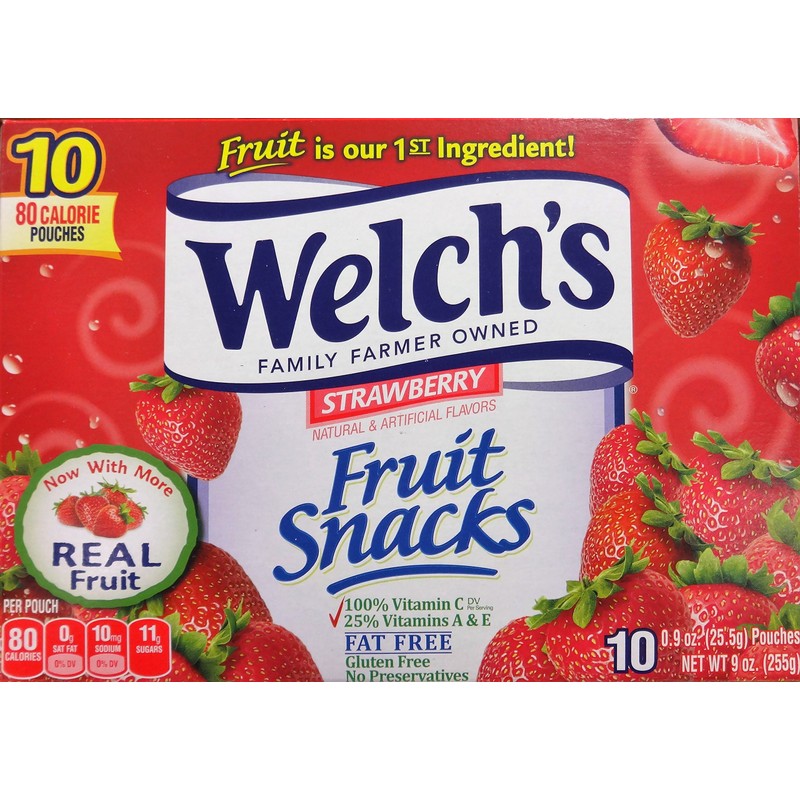 Welch's Strawberry Flavor Fruit Snacks, 10 Pouches (2 packs)