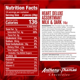 Anthony Thomas, Heart Shaped Box, Mother's Day Chocolates, Milk and Dark Chocolate, Soft Centers, Nuts, Toffee and Caramels, Gift Box, 32 Pieces (14 oz, Milk and Dark)