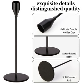 Oatnauxil Matte Black Candle Holders Black Candlestick Holders Metal Candle Holder for Wedding, Dinning, Party, Fits 3/4 inch Thick Candle&Led Candles (Set of 3 Pcs)