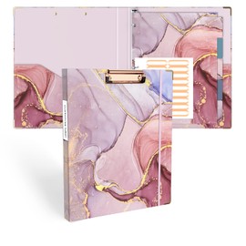 Ospelelf 3 Ring Binder 1/2 Inch, Cute Binder for Letter Size (11" x 8.5") with 5 Tab Dividers, File Folder Labels and Low Profile Clipboards, Pink Marble Binder for School Supplies and Office Supplies