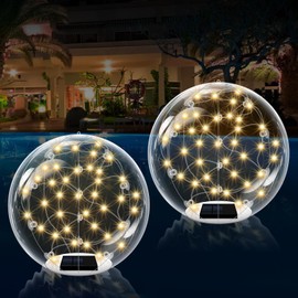 Ribgwo Floating Pool Lights Solar Powered-14in Warm White Solar Powered Pool Light Balls,IP68 Waterproof Balls for Outdoor Swimming Pool, Backyard Pond,Party Decorations(2Pcs)