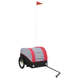 ** vidaXL Bike Trailer Black/Red - 66.1 lb Capacity, Iron Bicycle Cargo Trailer, Heavy Goods Transport Cart, Safety Flag, 48.4"x20.5"x20.9"