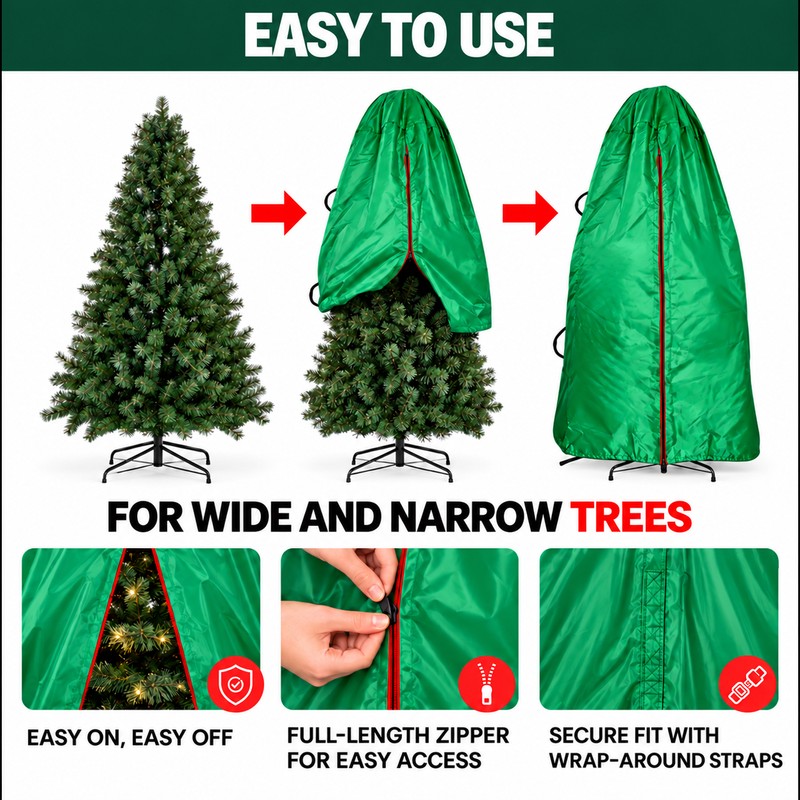 Upright Christmas Tree Storage Bag, Adjustable Oxford Fabric Dust Cover