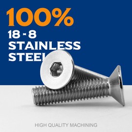 10 PCS M8-1.25 x 60mm Flat Head Socket Cap Screws, Stainless Steel A2-70, DIN 7991, Allen Socket Drive,Full Thread, Machine Thread