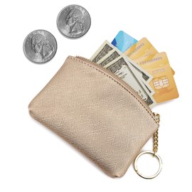WOZEAH Artificial Leather Coin Purse Change Purse With Key Chain Ring Zipper For Men Women (Gold)