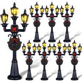 Christmas Lamp Post Village Accessories Village Fairy Lamp Train Lantern Miniature Street Decorative Streetlights for Dollhouse Pathway(Fresh Style,8 Pieces)
