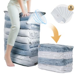 TAILI 8 Packs Vacuum Storage Bags, Space Saver Bags, Jumbo Cube (31x40x15 Inch), Large Vacuum Sealer Bags for Comforters Blankets Bedding, Closet Organizer, Space Bags Vacuum Storage Bags, Clear