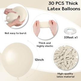 Jobkoo Jobkoo White Sand Balloons, 12 Inch 30 Pcs Beige Balloon Boho White Latex Cream Balloons Matte Off White Sand Neutral Helium Balloons for Birthday Wedding Baby Shower Anniversary Party Decorations