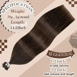 Hetto 20 Inch Nano Beads Brown Hair Extensions Real Human Hair Nano Ring Hair Extensions #4 Dark Brown Nano Link Human Hair Extensions 50g 50 Strands