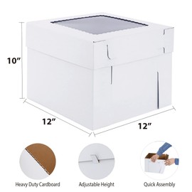 Huoshange Huoshange Tall Cake Boxes for Tier Cakes,12x12x10 Inch [10Pack ] Thick Sturdy Bakery Box with Window,White Cake Carrier, Disposable Cake Containers,Birthday Cake Boxes