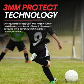 MediCaptain Youth Soccer Shin Guard Sleeves with Padded Protection, Includes Youth Shin Guards, Protective Leg Guards, Pre Cut Soccer Sleeves for Kids, Shin Defender (Black, Youth Small)