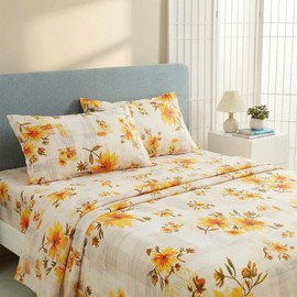 JSD Juego de sábanas con Estampado Floral Amarillo, tamaño King, 4 Piezas de Microfibra cepillada Suave con Bolsillo Profundo                         