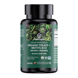PlantFusion Organic Methylated Vitamin B Complex – Vegan B12 3000mcg, Folate 680mcg DFE, B6 from Organic Sprouts – Berry-Flavored Lozenges – 60 Count