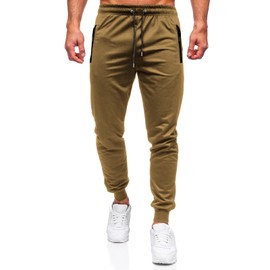 BUXKR Mens Casual Joggers Sweatpants for Jogging,Running or Athletic Activities,Khaki,XL