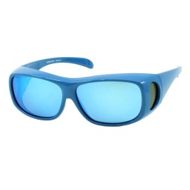 PASTL Polarized Lens Fit Over Sunglasses Rectangular Mirror Lens Lightweight Floating - Blue (Blue Mirror)