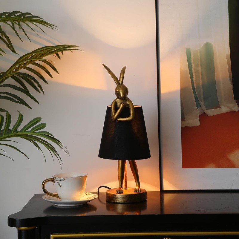 LED Bunny Table Lamp, Resin Animal Rabbit Desk Light with