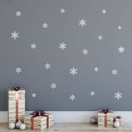 Decalcomania White Snowflakes Wall Decals - Set of 38 Snowflake Stickers Winter Christmas Snow Decorations Removable Peel and Stick Indoor Decor