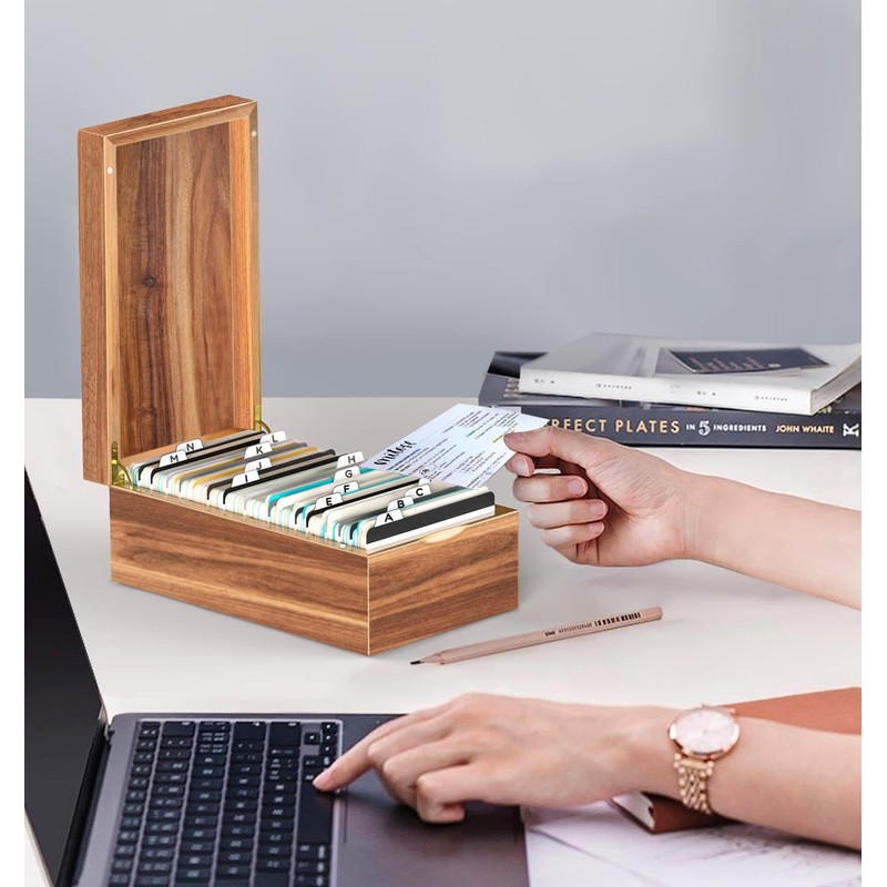 Neando 4’’x6’’ Index Card Holder, Acacia Index Card Box, Index