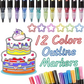 Rotulador de contorno de doble línea, Resaltadores para Pintar de 12colores, Marcadores de punta de pincel para dibujar, escribir, tarjetas de felicitación, tarjetas de Navidad, carteles, bricolaje
