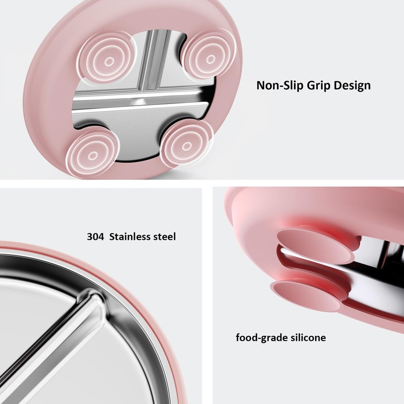 Bakpoco Stainless Steel Suction Plates with Lids for Toddlers &