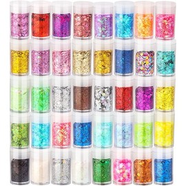 Holographic Chunky & Fine Glitter Mix, Iridescent Glitter Set of 40 Colors for Crafts, Nails, Face, Body, Hair & Epoxy Art