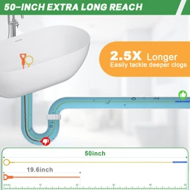 EastLink 50-Inch Drain Snake Hair Drain Clog Remover, Anti-Break Steel Sink Snake Drain Hair Removal Tool with Nylon Layer, Flexible Shower Snake for Unclogging Bathtub Drain & Bathroom Sink, 5 Pack