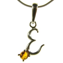 Baltic amber and sterling silver 925 alphabet letter E pendant (no chain)