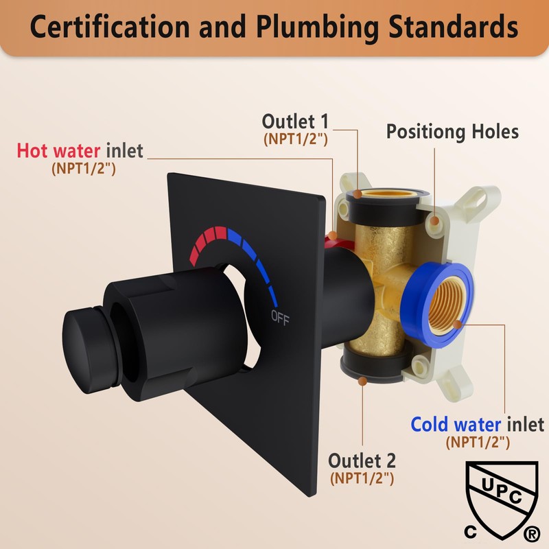 NPYSVSSS 2 Way Push Button Thermostatic Shower Diverter Mixing Valve,