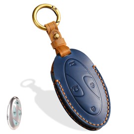 Aoocar Leather Key Fob Cover, Compatible with 2023 2024 2025 Hyundai Ioniq 6 Grandeur GN7, fit for Sonata Elantra Kona Santa Fe 2024 2025, No Screw Design Key Holder Protector (5 Button, Blue)