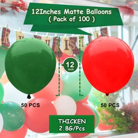 100pcs 12Inch Christmas Balloons (Red Balloons and Dark Green Balloons). EUFARS Thicken Latex Matte Balloons for Christmas Decorations