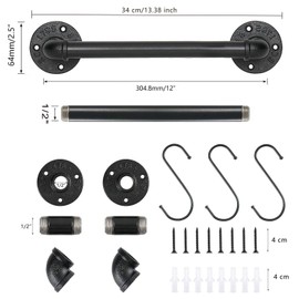 Jeasor Industrial Pipe Towel Rack Towel Bar, Heavy Duty Wall Mounted Rustic Farmhouse Bath Towel Holder for Bathroom (Black, 12 inch)
