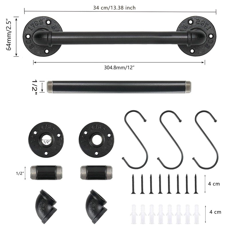 Jeasor Industrial Pipe Towel Rack Towel Bar, Heavy Duty Wall