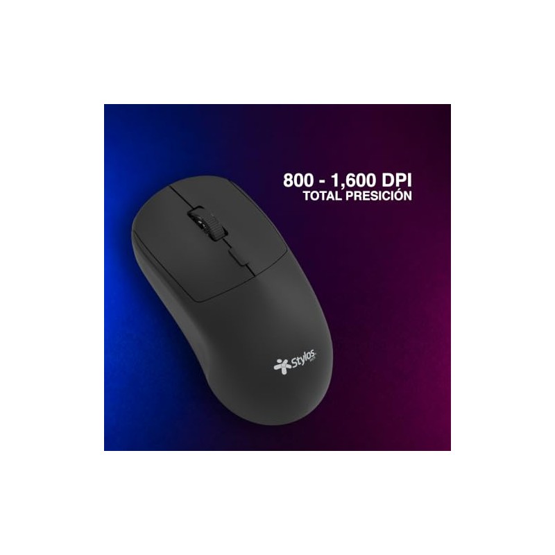Mouse Inalambrico Negro Recagable 1600 dpi Stylos Tech