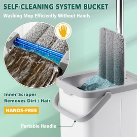 JC Jorden Mop and Bucket with Wringer Set, Hands Free Flat Floor Mop and Bucket, 3 Washable Microfiber Pads Included, Wet and Dry Use, Home Floor Cleaning System for All Floor Types and Windows