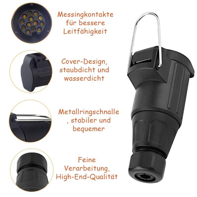 13-pin plastic trailer plug, socket, cable connection, 13 pin, suitable