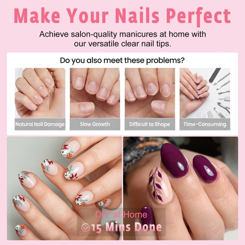 240pc Oval Gel Nail Tips Fake Nail Clear Press on
