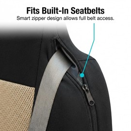 FH Group Universal Car Seat Covers Front Set High Back for SUV Truck Sedan Vans Zipper Designed Built-in Seatbelt - Washable Cloth Seat Cover Set High Back Front Protector Interior Upgrade - Beige